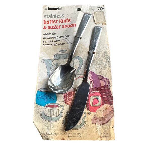 Vintage Imperial stainless butter knife and sugar Spoon Set New - Picture 1 of 3